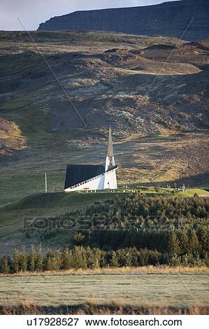 Stock Photo - Christian Church in rural Iceland. Fotosearch