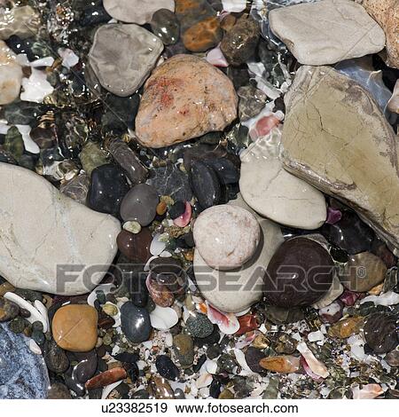 Stock Photo - Coloured stones and pebbles along the shoreline in Costa Rica. Fotosearch