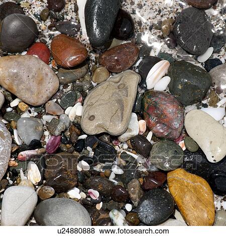 Stock Photo - Coloured stones and pebbles along the shoreline in Costa Rica. Fotosearch