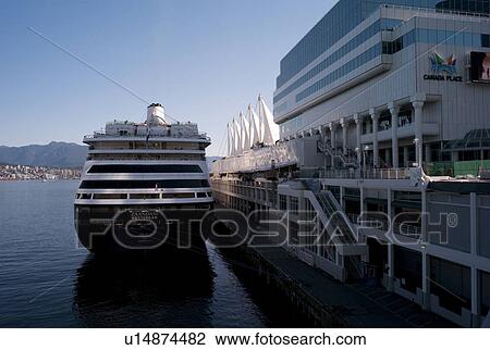 Stock Image - Cruise ship docked in Vancouver, British Columbia, Canada. Fotosearch