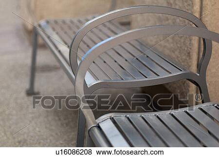 Stock Photo - Empty bench in Rochester, Minnesota, USA. Fotosearch