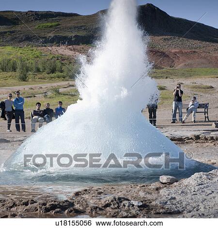 Stock Photograph - Erupting exploding geyser. Fotosearch