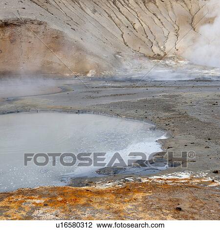 Stock Image - Geological geothermal mineral pool shore. Fotosearch