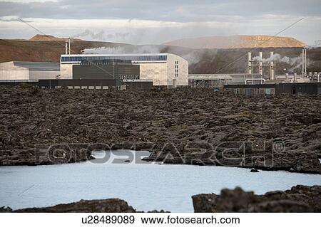 Geothermal power factory, surrounded by rocky landscape with a lake View Large Photo Image Stock Photo - Geothermal power factory, surrounded by rocky landscape with a lake. Fotosearch