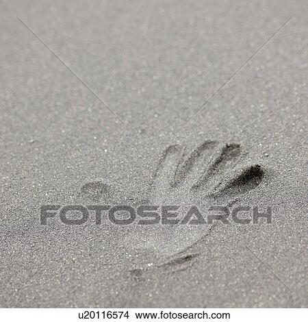 Picture - Handprint in sand. Fotosearch