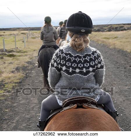 Horseriders on Icelandic horses on road View Large Photo Image Stock Image - Horseriders on Icelandic horses on road. Fotosearch