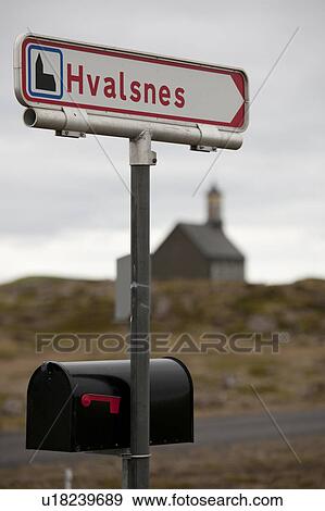 Stock Photo - Hvalsnes sign on the Reykjanes Peninsula in Iceland. Fotosearch