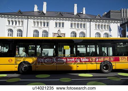 Stock Photography - Intercity bus on street with green dots. Fotosearch