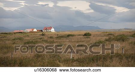 Stock Photo - Landscape, farmstead in fenced pasture. Fotosearch