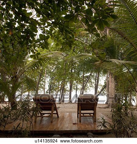 Picture - Lounge chairs on a deck in Costa Rica. Fotosearch