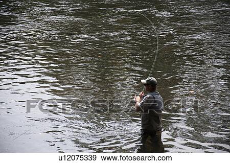 Stock Photo - Man fly fishing at Lake Taneycomo in Branson, Missouri. Fotosearch