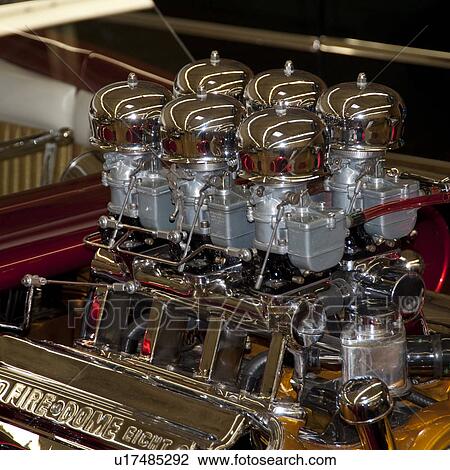 Stock Image - Motor of a vintage car in Branson, Missouri. Fotosearch
