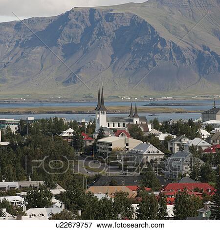 Stock Photo - Overview of downtown Reykjavik Iceland. Fotosearch