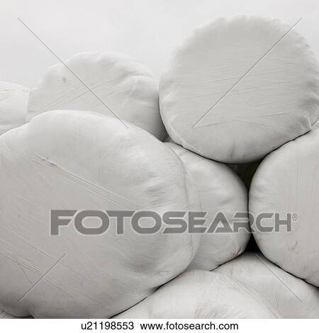 Plastic-covered round hay bales, like marshmallows View Large Photo Image Stock Image - Plastic-covered round hay bales, like marshmallows. Fotosearch