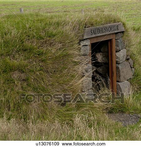 Stock Photo - Sod house with door frame. Fotosearch