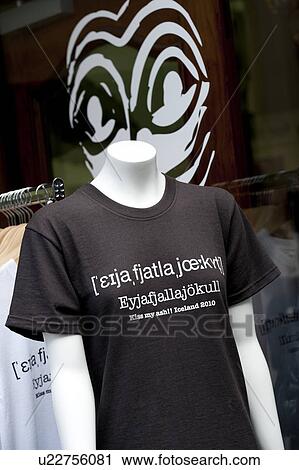 Stock Image - Souvenir T-Shirt on a mannequin in Iceland. Fotosearch
