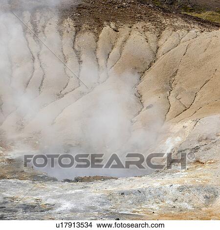 Picture - Steaming geological geothermal mineral pool, erosion. Fotosearch