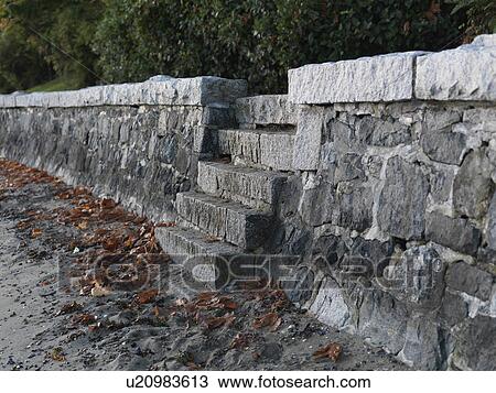 Stock Image - Stone staircase from the sea wall to the beach in Vancouver, British Columbia, Canada. Fotosearch