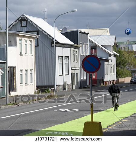 Streetscape, urban Reykjavik, bicycle path View Large Photo Image Stock Image - Streetscape, urban Reykjavik, bicycle path. Fotosearch