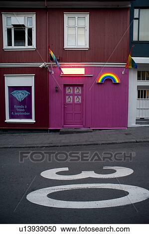Stock Image - The number 30 painted on the roadway in downtown Reykjavik Iceland. Fotosearch