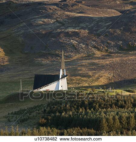 Triangular church on barren rocky hillside View Large Photo Image Stock Image - Triangular church on barren rocky hillside. Fotosearch