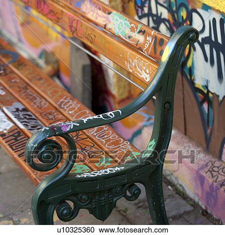 Urban bench with grafitti View Large Photo Image Stock Image - Urban bench with grafitti. Fotosearch