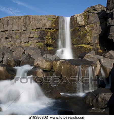 Stock Image - Waterfall over cliff. Fotosearch