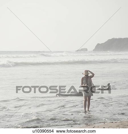 Woman walking along the Seashore in Costa Rica View Large Photo Image Picture - Woman walking along the Seashore in Costa Rica. Fotosearch
