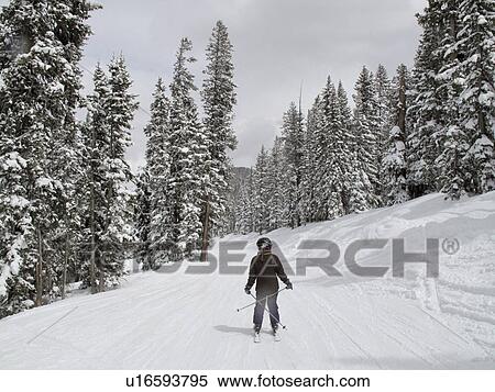 Stock Photography - Young girl skiing in Vail, Colorado . Fotosearch
