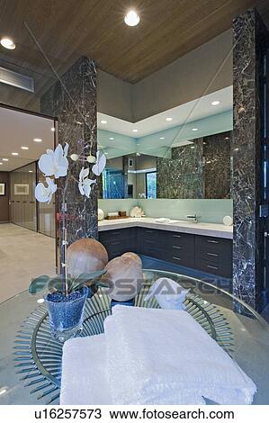 Orchid on table in bathroom of California home View Large Photo Image Stock Image - Orchid on table in bathroom of California home. Fotosearch