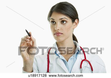 Stock Photo - Doctor writing with pen. Fotosearch