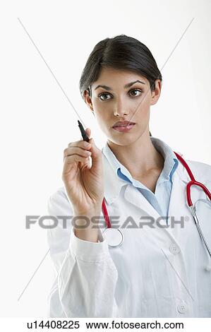 Stock Photography - Doctor writing with pen. Fotosearch