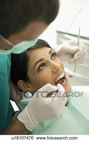 Stock Image - Patient at the dentist. Fotosearch