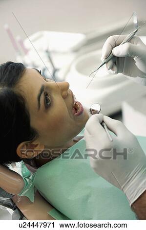 Stock Image - Patient at the dentist. Fotosearch