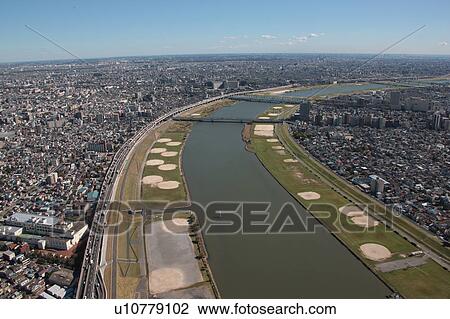 Aerial view of Arakawa river, Tokyo Prefecture, Honshu, Japan View Large Photo Image Stock Image - Aerial view of Arakawa river, Tokyo Prefecture, Honshu, Japan. Fotosearch