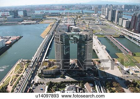 Stock Image - Aerial view of Ariake, Koto ward, Tokyo Prefecture, Honshu, Japan. Fotosearch