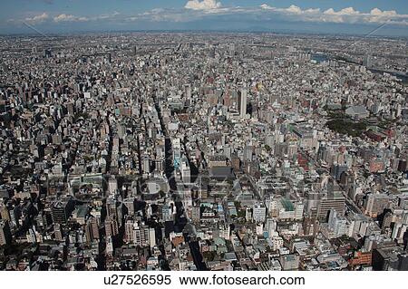 Stock Photography - Aerial view of Asakusa, Taito ward, Tokyo Prefecture, Honshu, Japan. Fotosearch