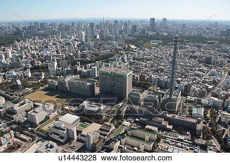 Stock Photo - Aerial view of Defense Ministry, Shinjuku ward, Tokyo Prefecture, Honshu, Japan. Fotosearch