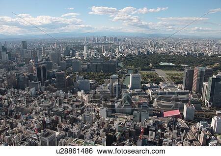 Stock Photograph - Aerial view of Ginza, Chuo ward, Tokyo Prefecture, Honshu, Japan. Fotosearch