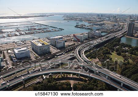 Aerial view of highway by Tokyo bay, Koto ward, Tokyo Prefecture, Honshu, Japan View Large Photo Image Stock Image - Aerial view of highway by Tokyo bay, Koto ward, Tokyo Prefecture, Honshu, Japan. Fotosearch