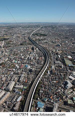 Picture - Aerial view of highway, Saitama Prefecture, Honshu, Japan. Fotosearch