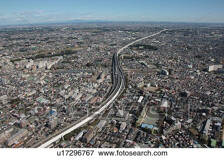 Aerial view of highway, Saitama Prefecture, Honshu, Japan View Large Photo Image Stock Photo - Aerial view of highway, Saitama Prefecture, Honshu, Japan. Fotosearch