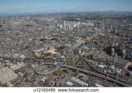 Aerial view of highway, Saitama Prefecture, Honshu, Japan View Large Photo Image Stock Photography - Aerial view of highway, Saitama Prefecture, Honshu, Japan. Fotosearch