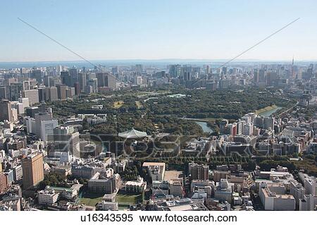 Stock Photography - Aerial view of Imperial palace, Chiyoda ward, Tokyo Prefecture, Honshu, Japan. Fotosearch