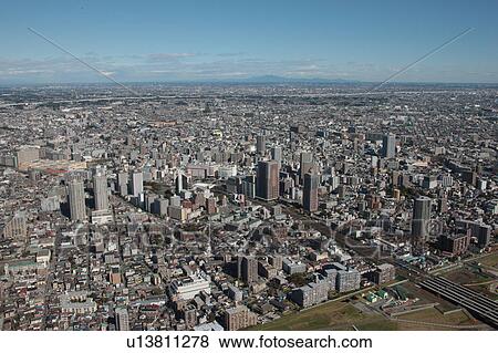 Aerial view of Kawaguchi City, Saitama Prefecture, Honshu, Japan View Large Photo Image Stock Photo - Aerial view of Kawaguchi City, Saitama Prefecture, Honshu, Japan. Fotosearch