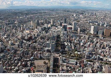 Stock Photo - Aerial view of Kawasaki City, Kanagawa Prefecture, Honshu, Japan. Fotosearch
