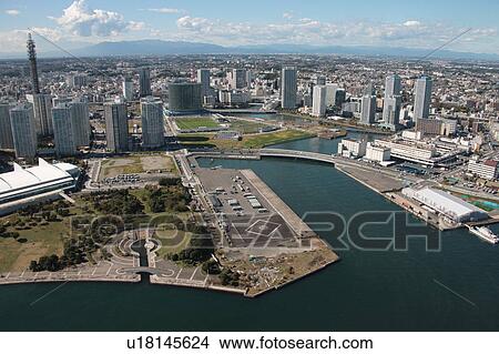 Aerial view of Minatomirai, Yokohama City, Kanagawa Prefecture, Honshu, Japan View Large Photo Image Picture - Aerial view of Minatomirai, Yokohama City, Kanagawa Prefecture, Honshu, Japan. Fotosearch