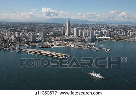 Stock Photo - Aerial view of Minatomirai, Yokohama City, Kanagawa Prefecture, Honshu, Japan. Fotosearch