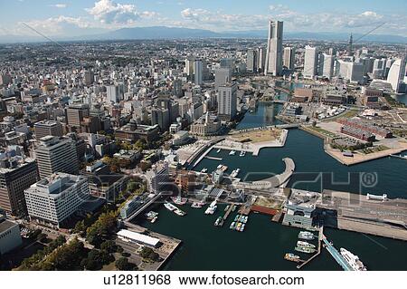 Aerial view of Minatomirai, Yokohama City, Kanagawa Prefecture, Honshu, Japan View Large Photo Image Stock Photo - Aerial view of Minatomirai, Yokohama City, Kanagawa Prefecture, Honshu, Japan. Fotosearch