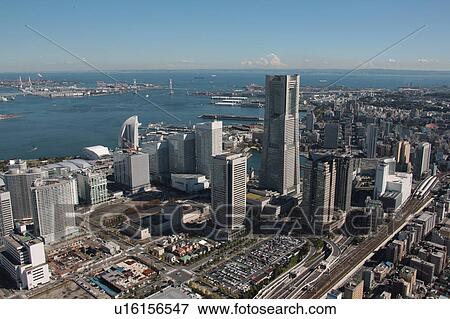 Aerial view of Minatomirai, Yokohama City, Kanagawa Prefecture, Honshu, Japan View Large Photo Image Stock Photo - Aerial view of Minatomirai, Yokohama City, Kanagawa Prefecture, Honshu, Japan. Fotosearch